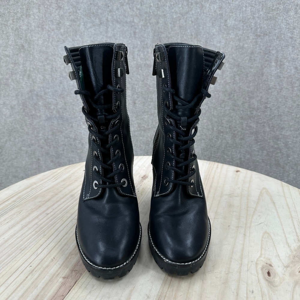 Michael Kors Bastisan Combat Boots 6.5 Black Leather Studded Lace Block Heel Lug - Picture 3 of 16